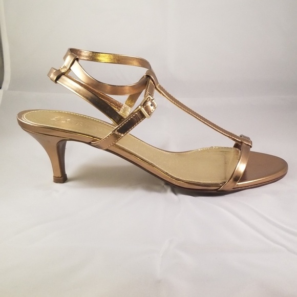 J. Crew Shoes - J. Crew Gold "Greta" Kitten T-Strap Heels Size 6